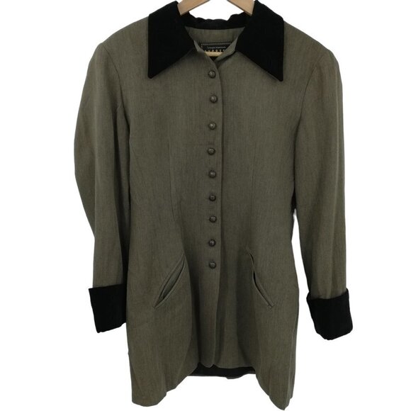 Vintage Express Wool Blend Velvet Tunic Blazer Size 9/10 Brown Black 90s Pockets - Picture 1 of 10